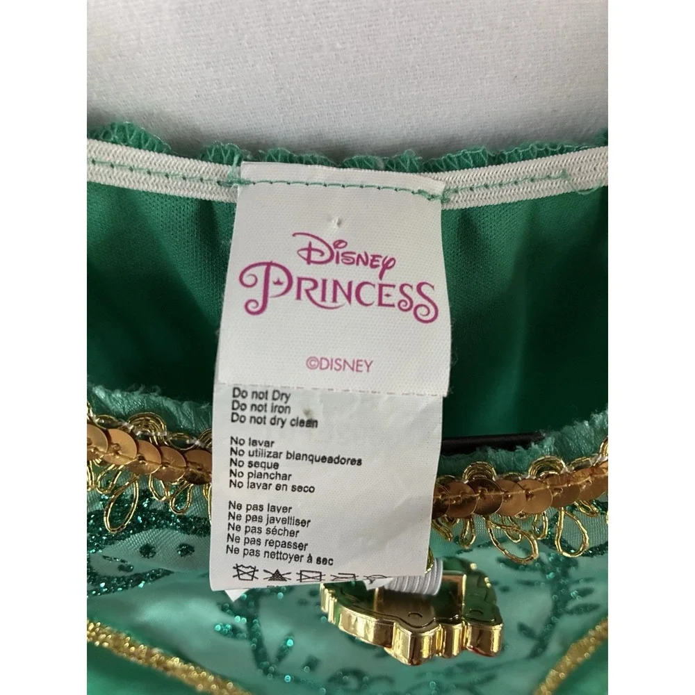 Disney Princess 3T Jasmine Green Glitter Light up Holloween Costume Dress Up